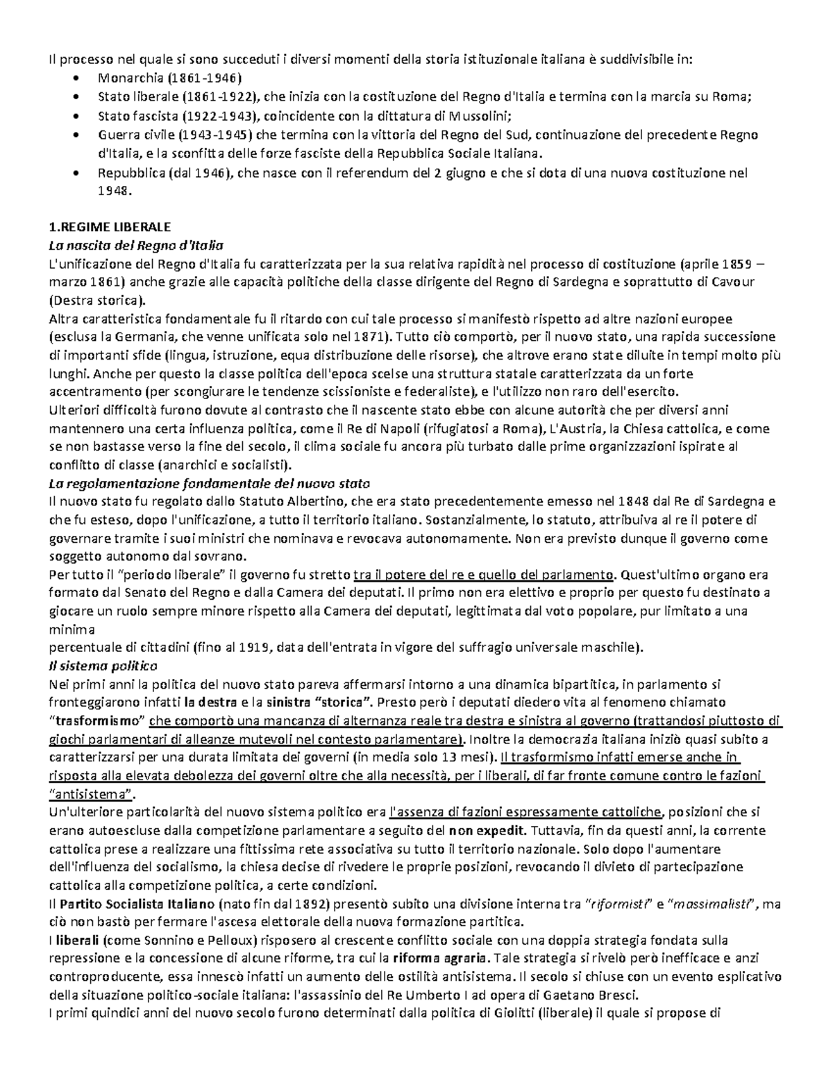 FASI Storia Istituzionale Italiana Il processo nel quale si sono