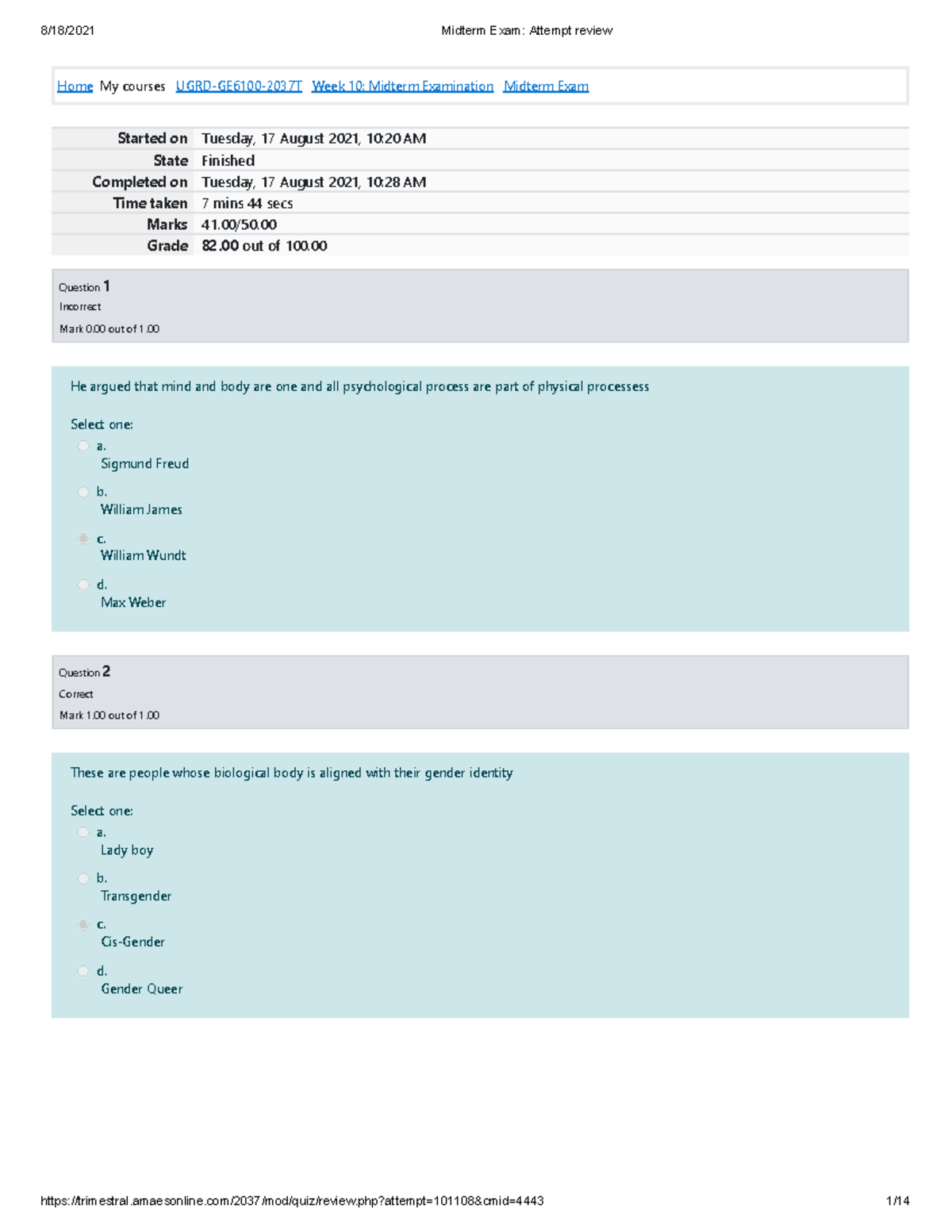 GE6100 Midterm Exam Attempt Review - Home My Courses UGRD-GE6100-2037T ...