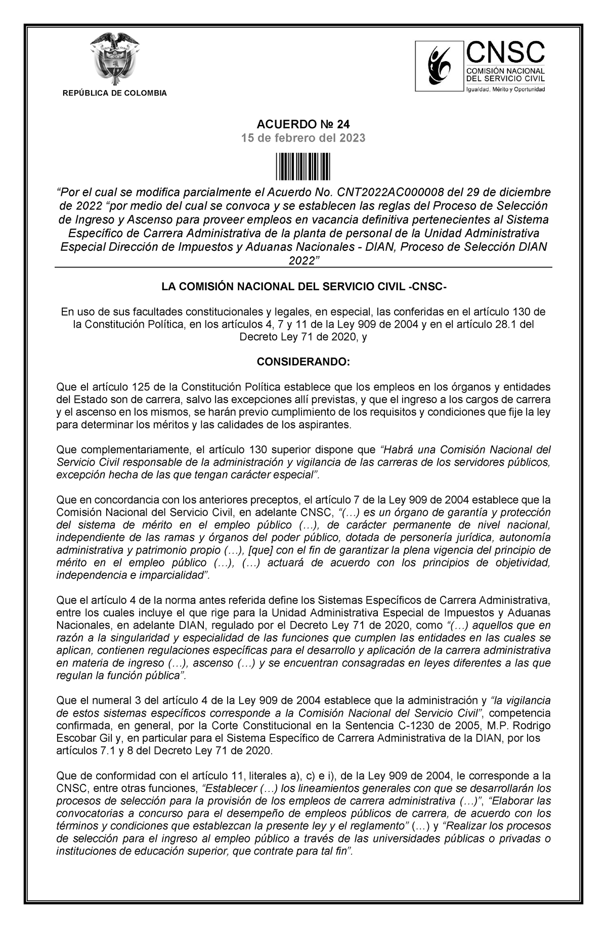 3. Acuerdo Modifica P - N/A - ACUERDO No 24 15 De Febrero Del 2023 24 ...