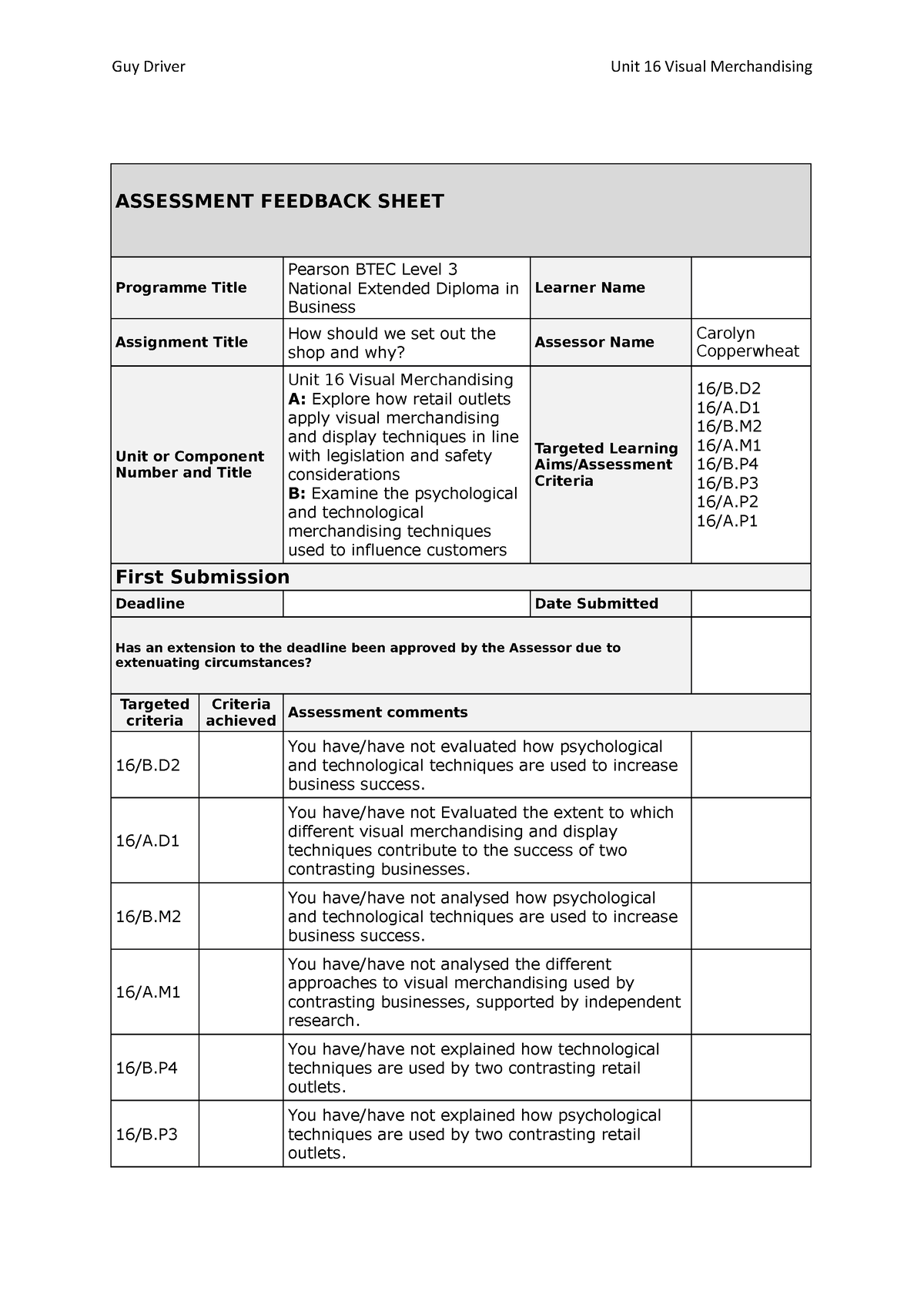 btec business level 3 unit 16 assignment 1