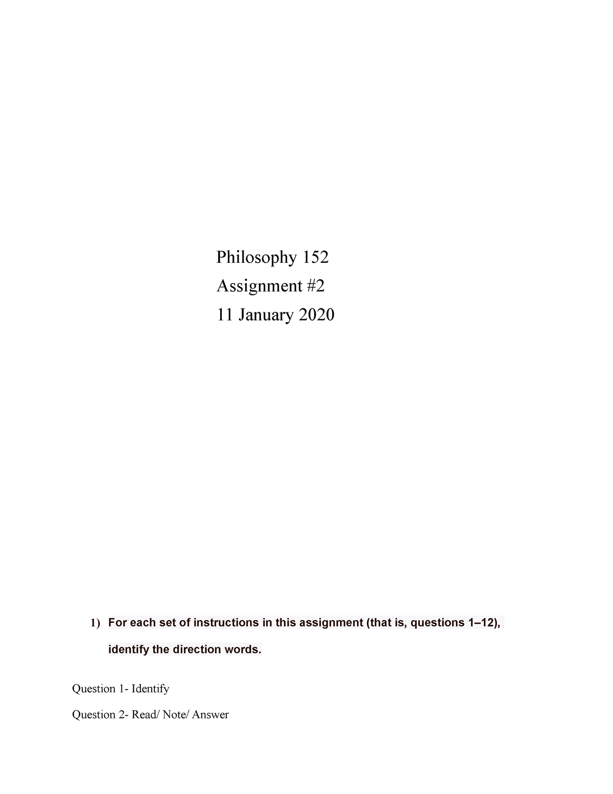 philosophy 152 assignment 1