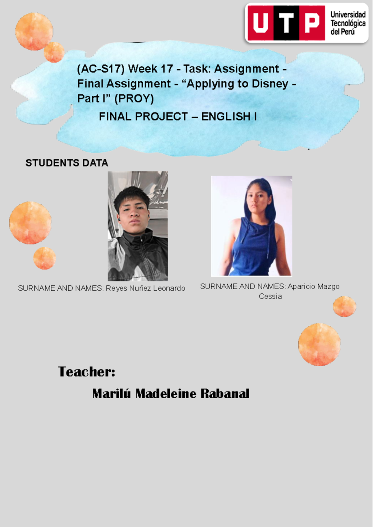 Final Assignment Applying to Disney -Part I (Producto escrito) - ingles ...