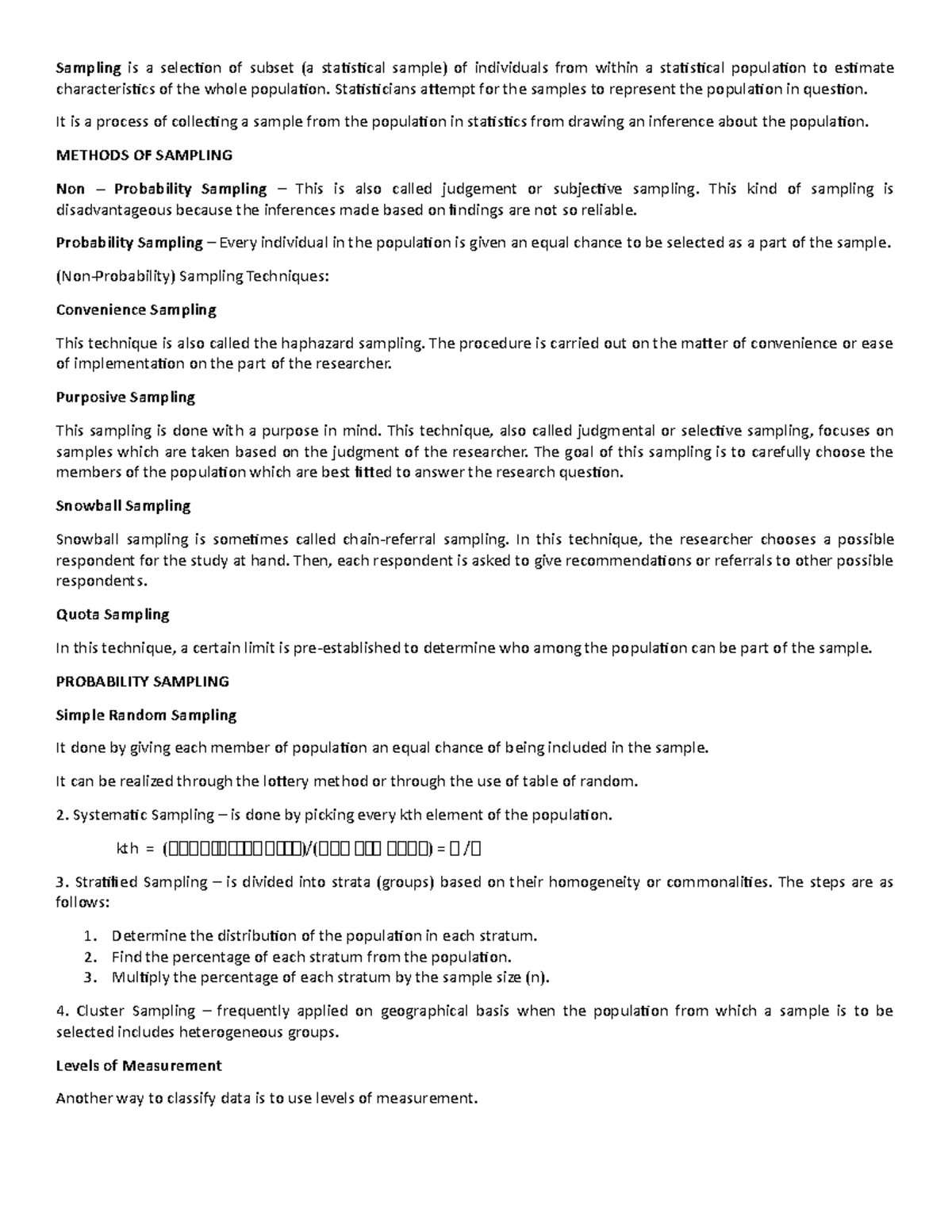 Sampling - Lecture notes 1 - Sampling is a selection of subset (a ...