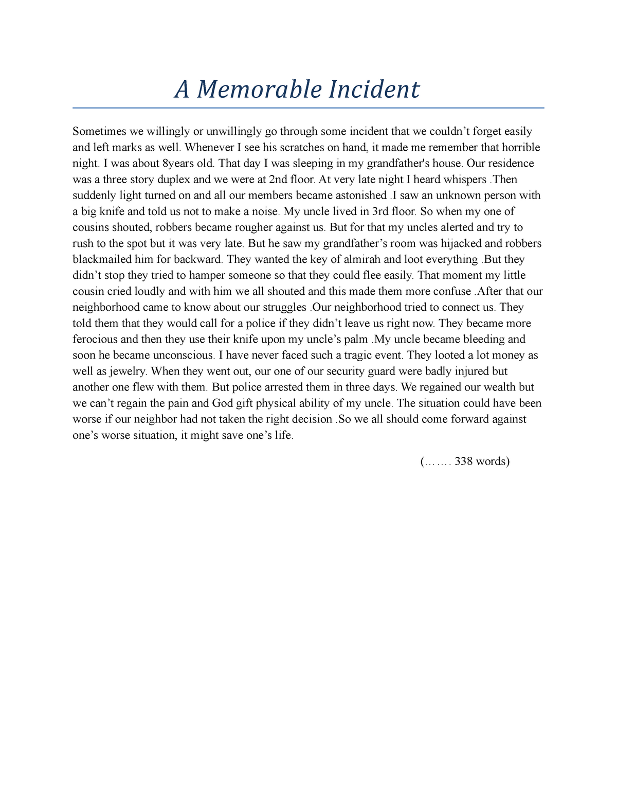 essay on an unforgettable incident for class 7