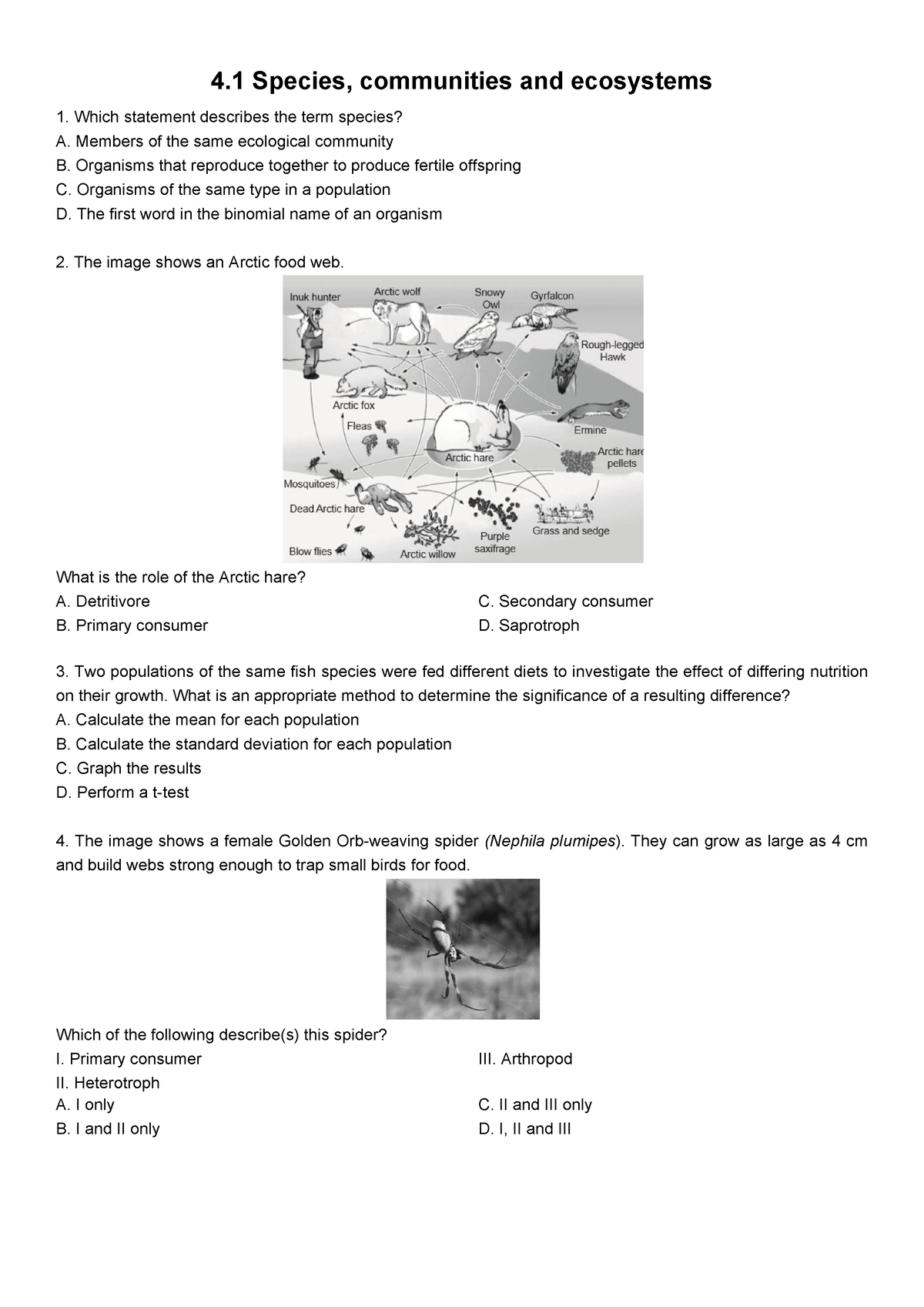 4.1 Species, communities and ecosystems Practice - 4 Species ...