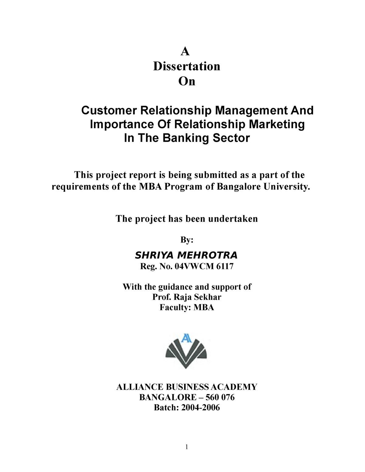 customer relationship management dissertation