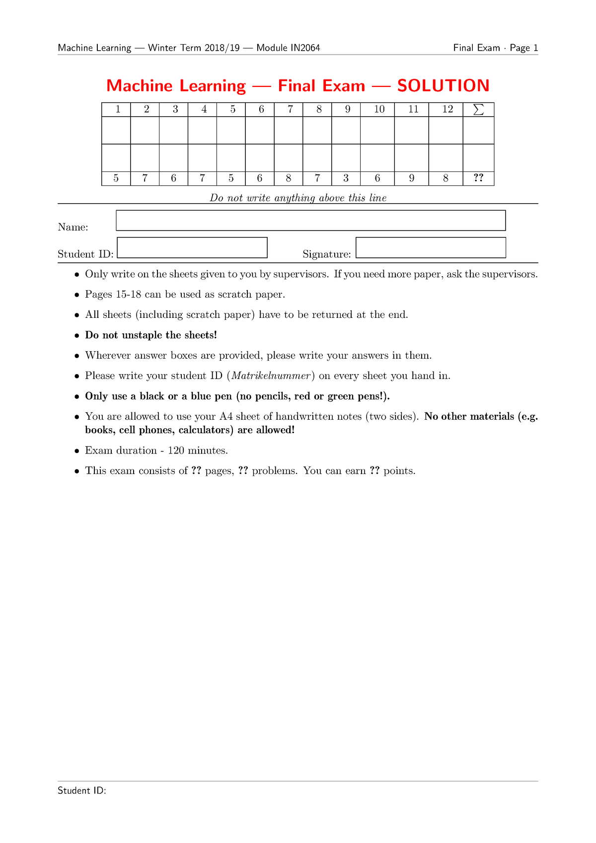 Exam-solution-2018 - Exam Solution - Machine Learning — Winter Term ...