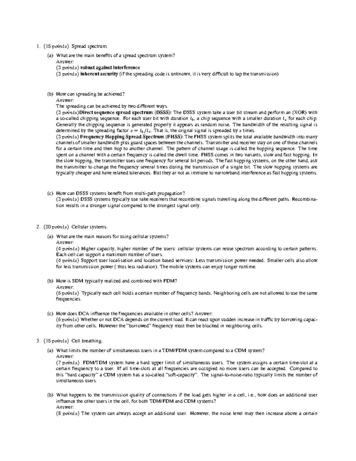 Assign 1 Solution - Notes - (15 Points) Spread Spectrum. (a) What Are 