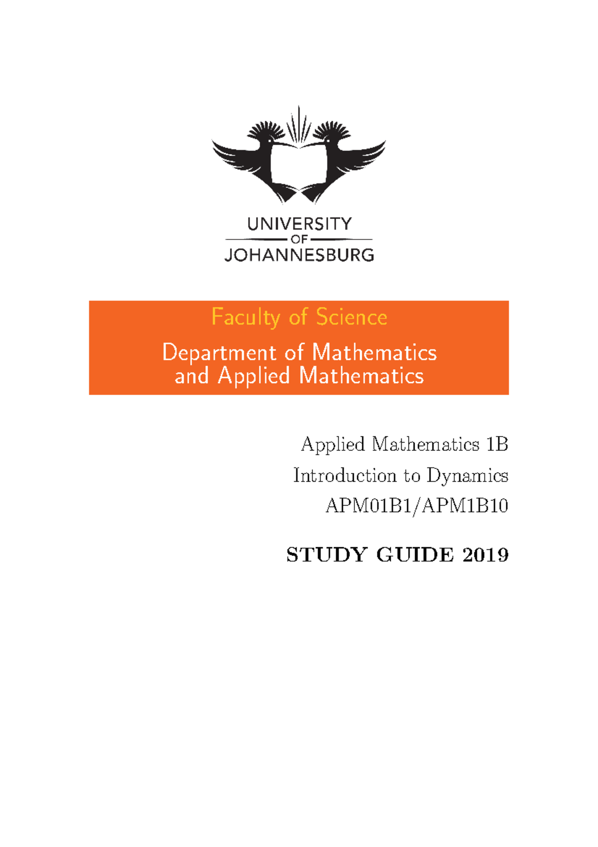 Apm01b1 study guide - Faculty of Science Department of Mathematics and ...