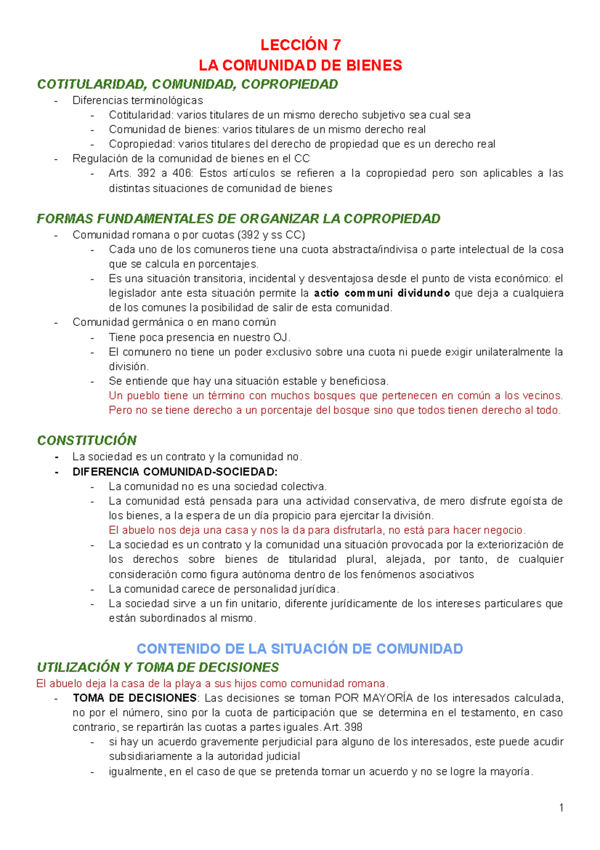 Civil V T7 - LECCIÓN 7 LA COMUNIDAD DE BIENES COTITULARIDAD, COMUNIDAD ...