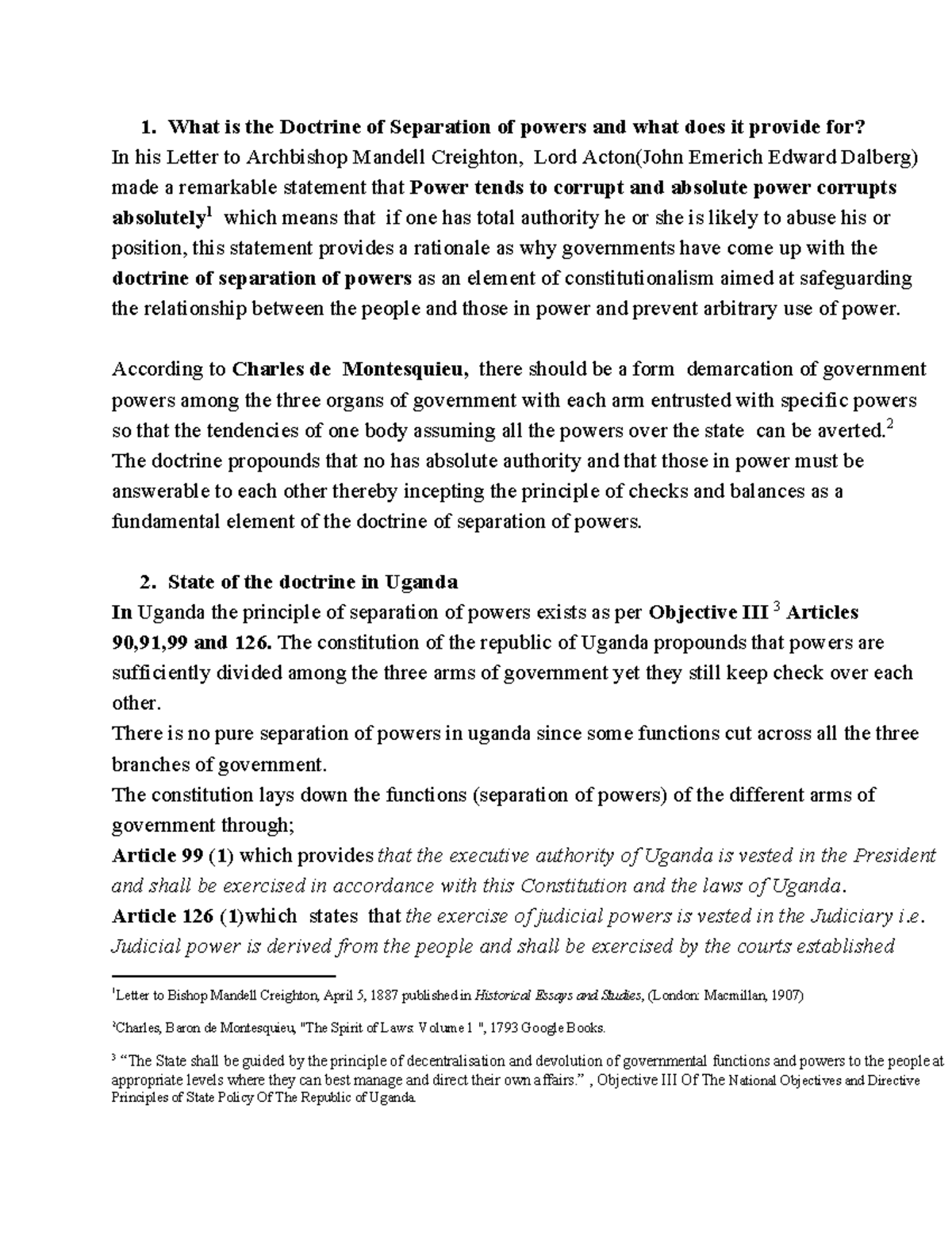 Constitutional law CW - 1. What is the Doctrine of Separation of powers ...