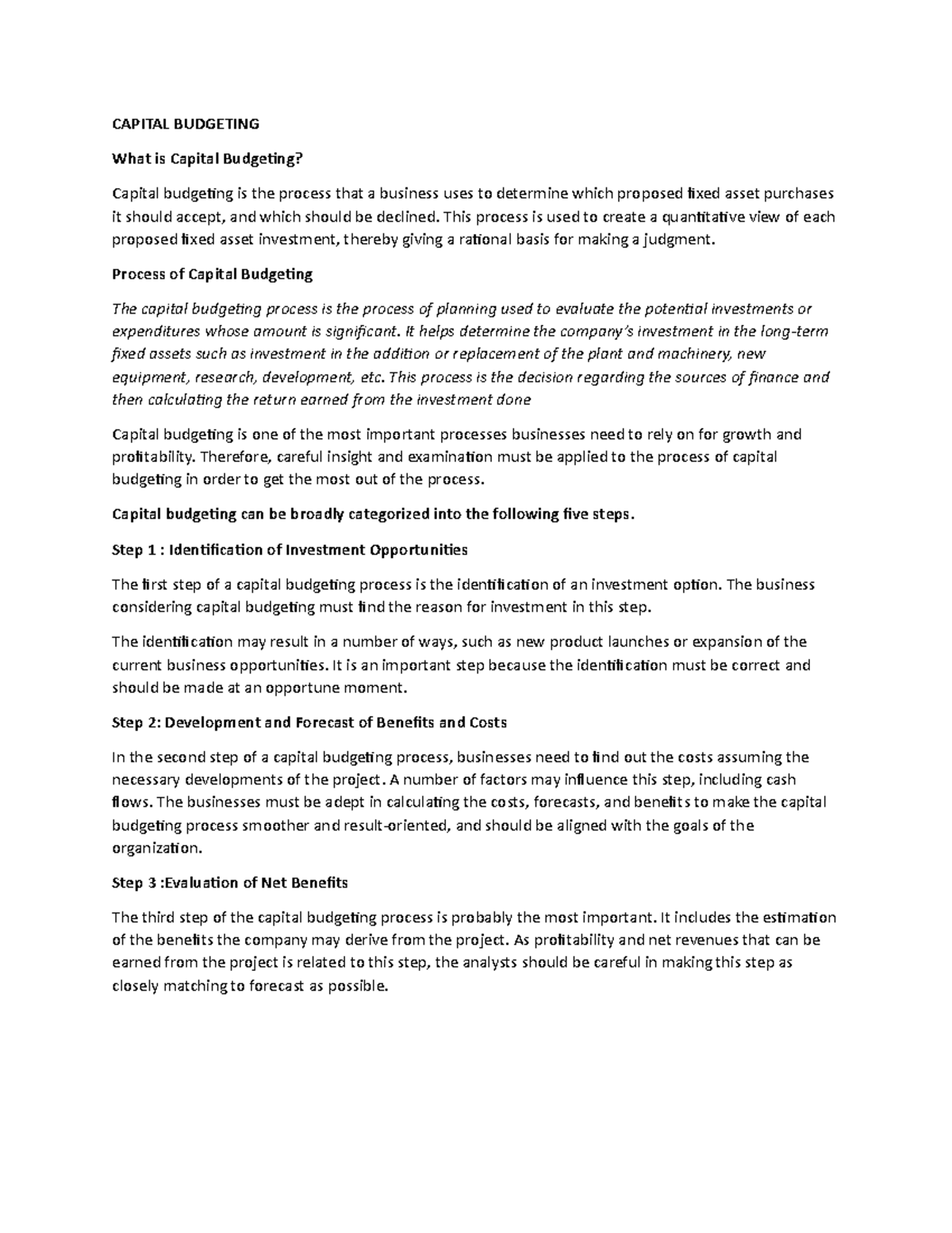 Capital Budgeting - notes for management accounting - Bachelors of ...