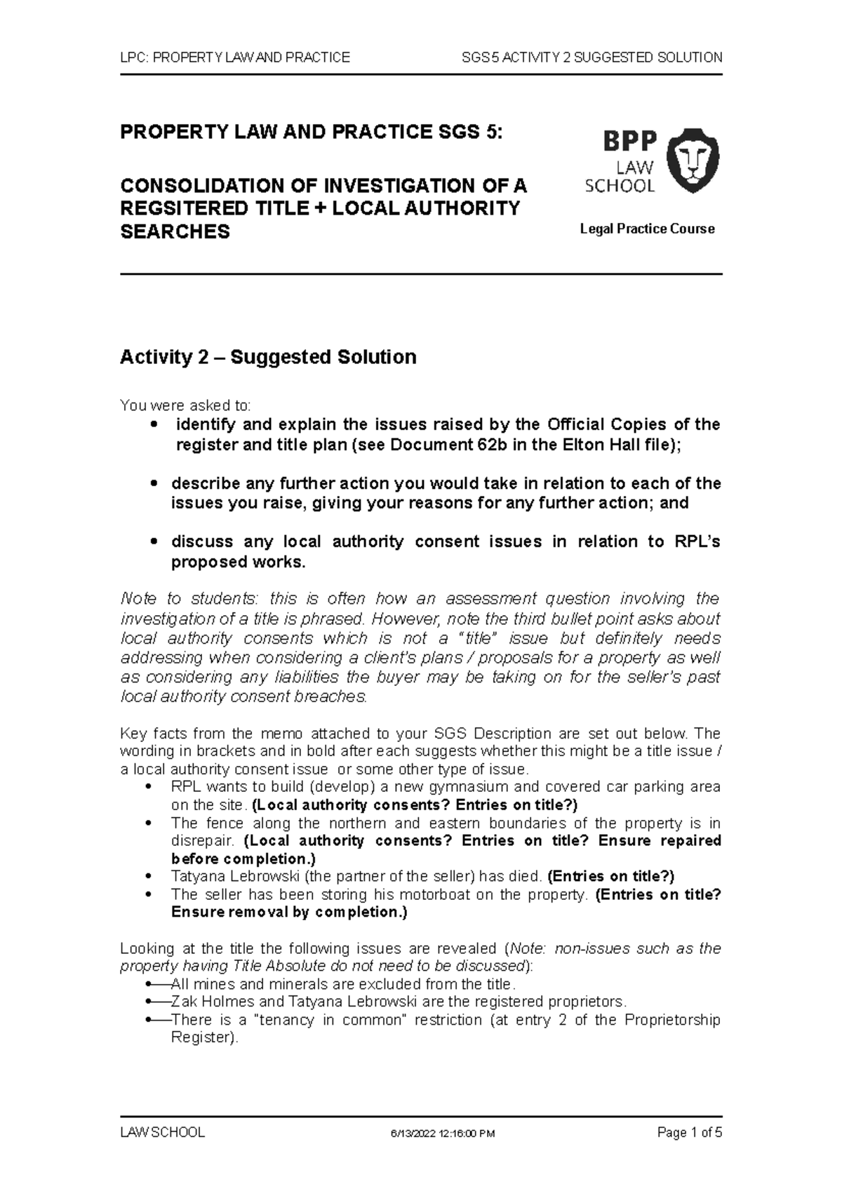 Property+SGS+5+Activity+2+Solution+2223 - LPC: PROPERTY LAW AND ...