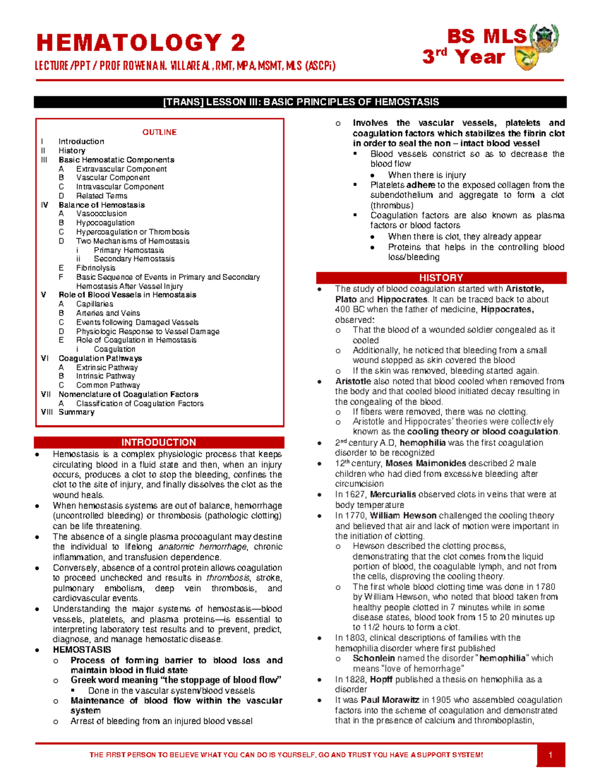Unit 3. Basic Principles of Hemostasis (Process of Wound Healing and ...