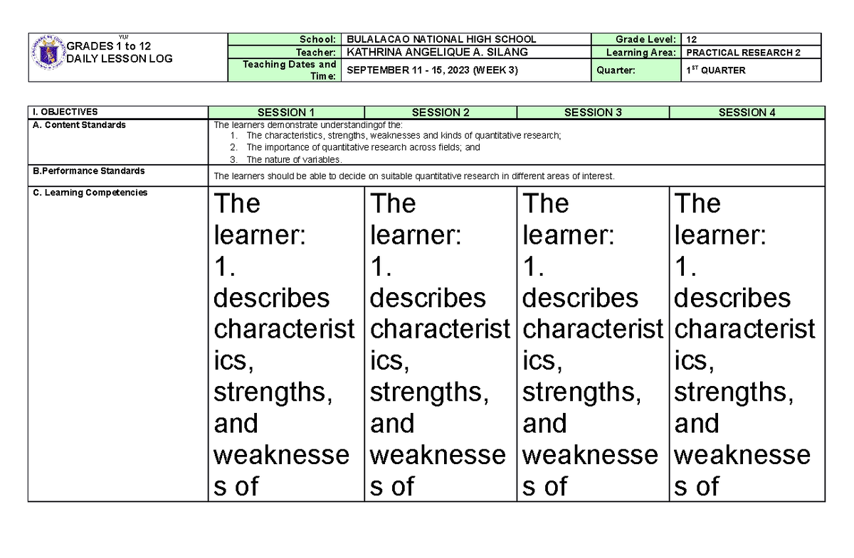 DLL PR2 Q1 W3 - Daily Lesson Log in Practical Research 2_Realistic - Yl ...