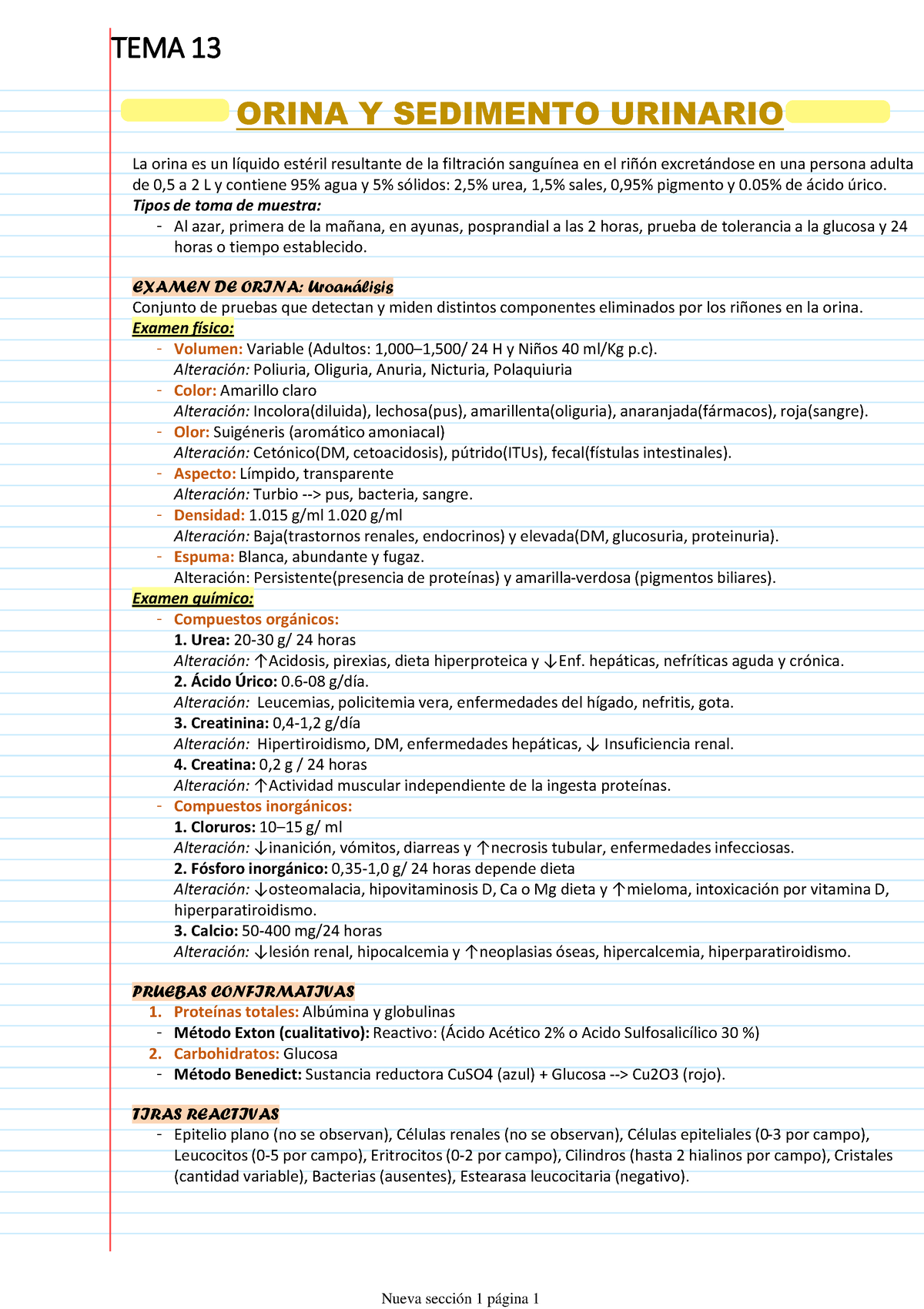 Tema 13 Apuntes Sobre Pruebas Clínicas En La Orina Y Sedimento Urinario Orina Y Sedimento