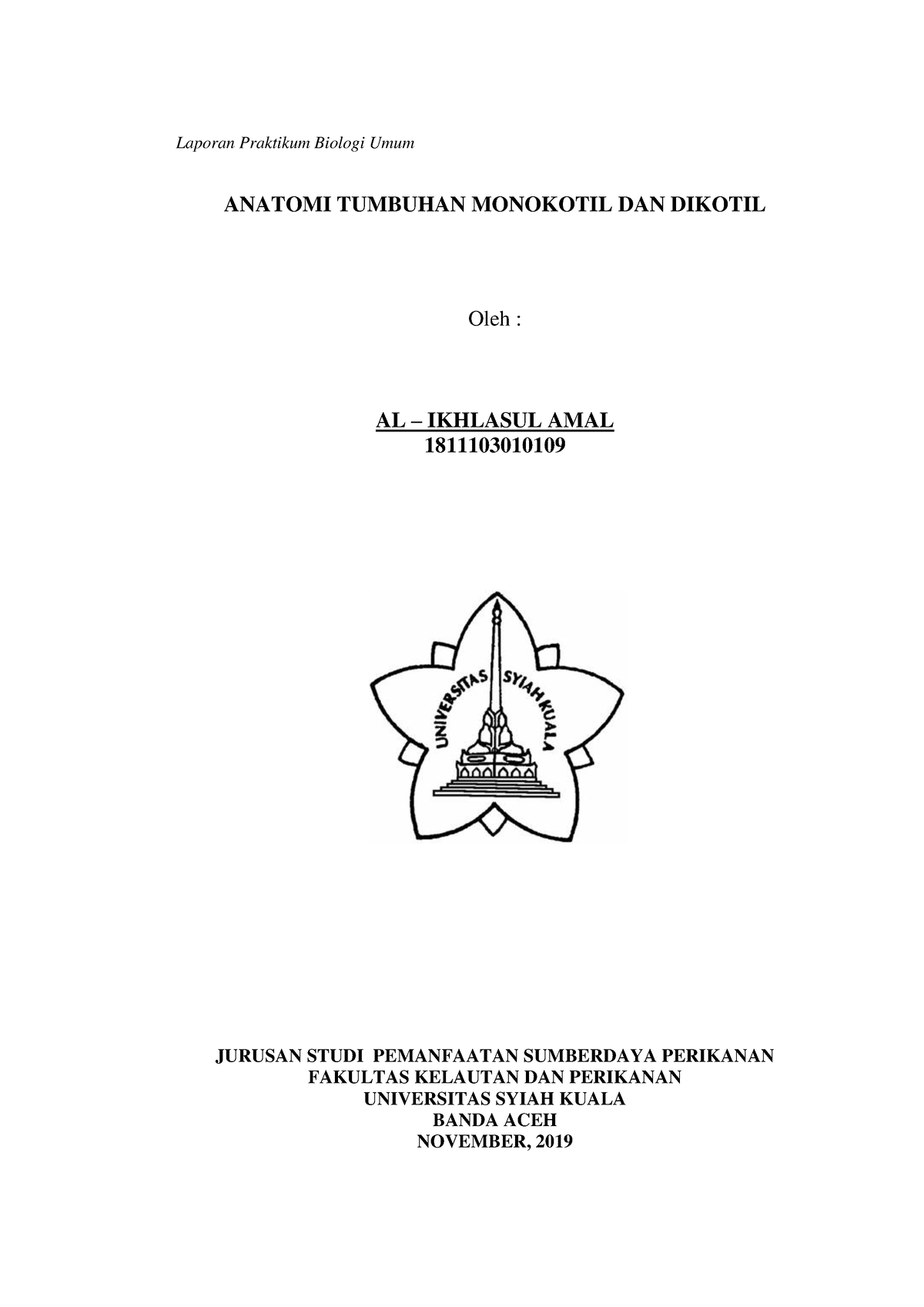 Laporan Praktikum Anatomi Tumbuhan Dikotil Dan Monokotil