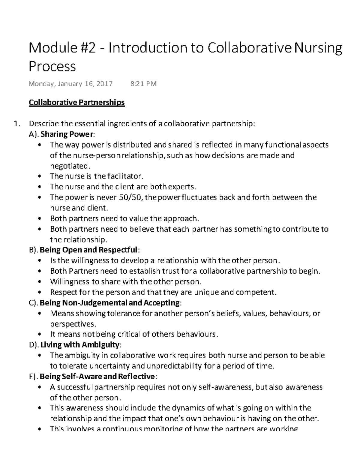 Module 2 - Introduction to Collaborative Nursing Process ...