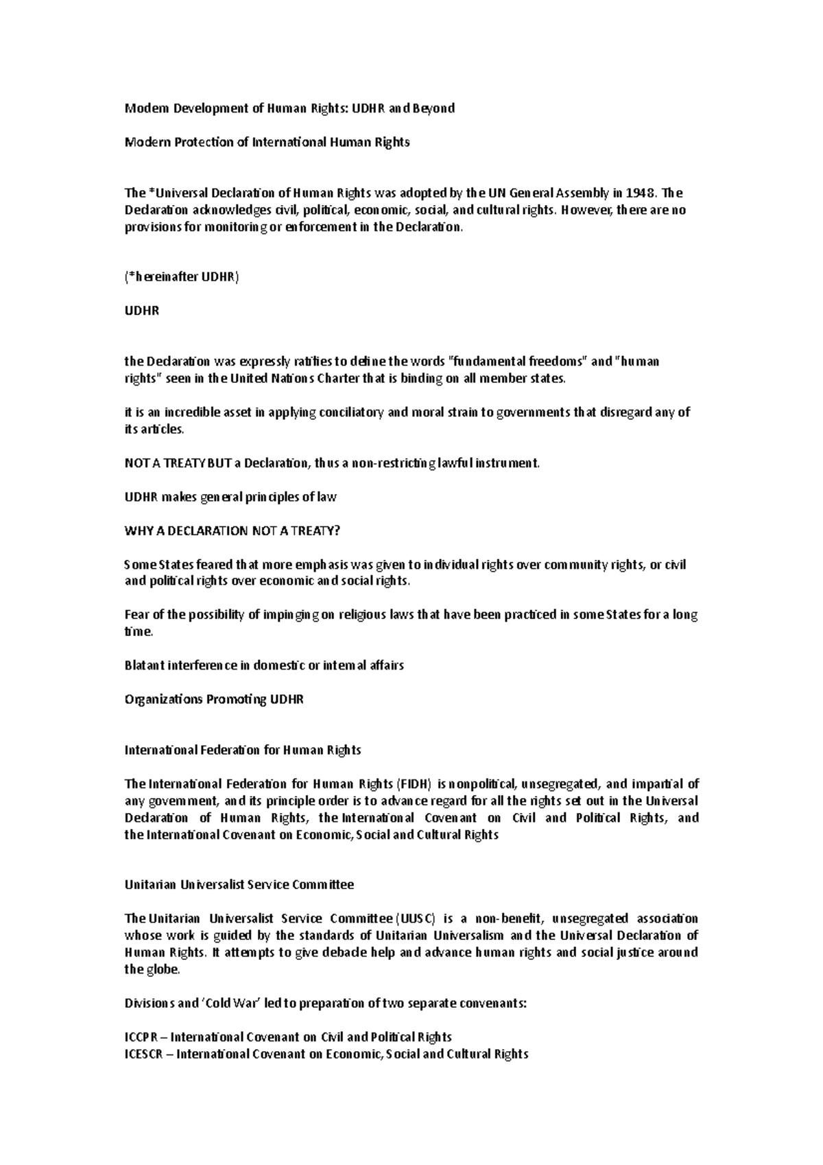 Modern Development of Human Rights - The Declaration acknowledges civil ...