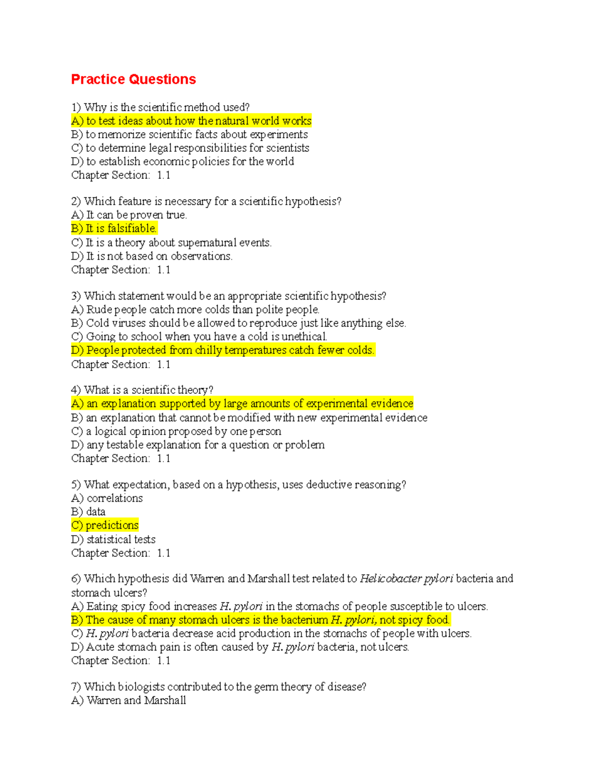 BIO EXAM - practice exam with answers - Practice Questions 1) Why is ...