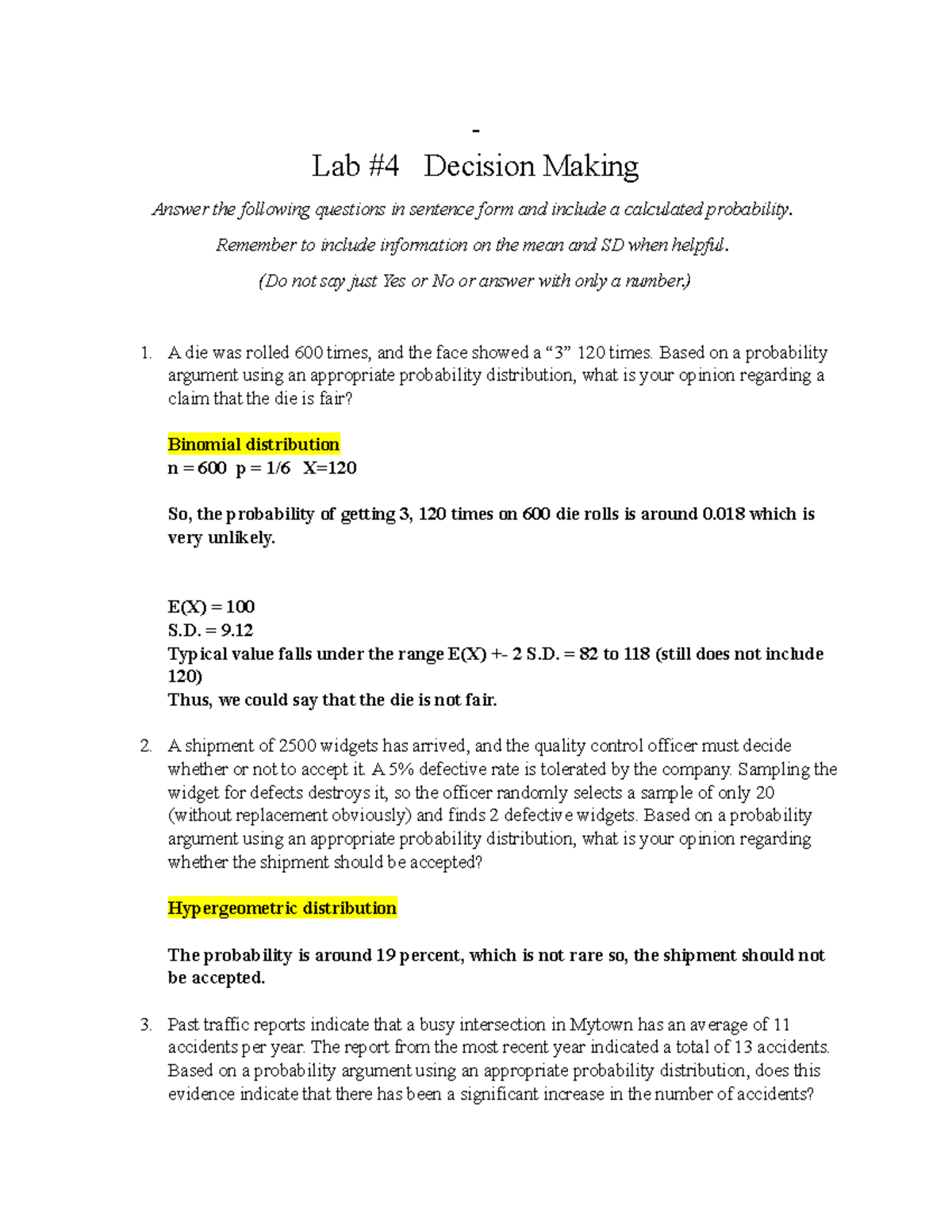 Lab 4 Decision Making Lab simulations Lab 4 Decision Making Answer