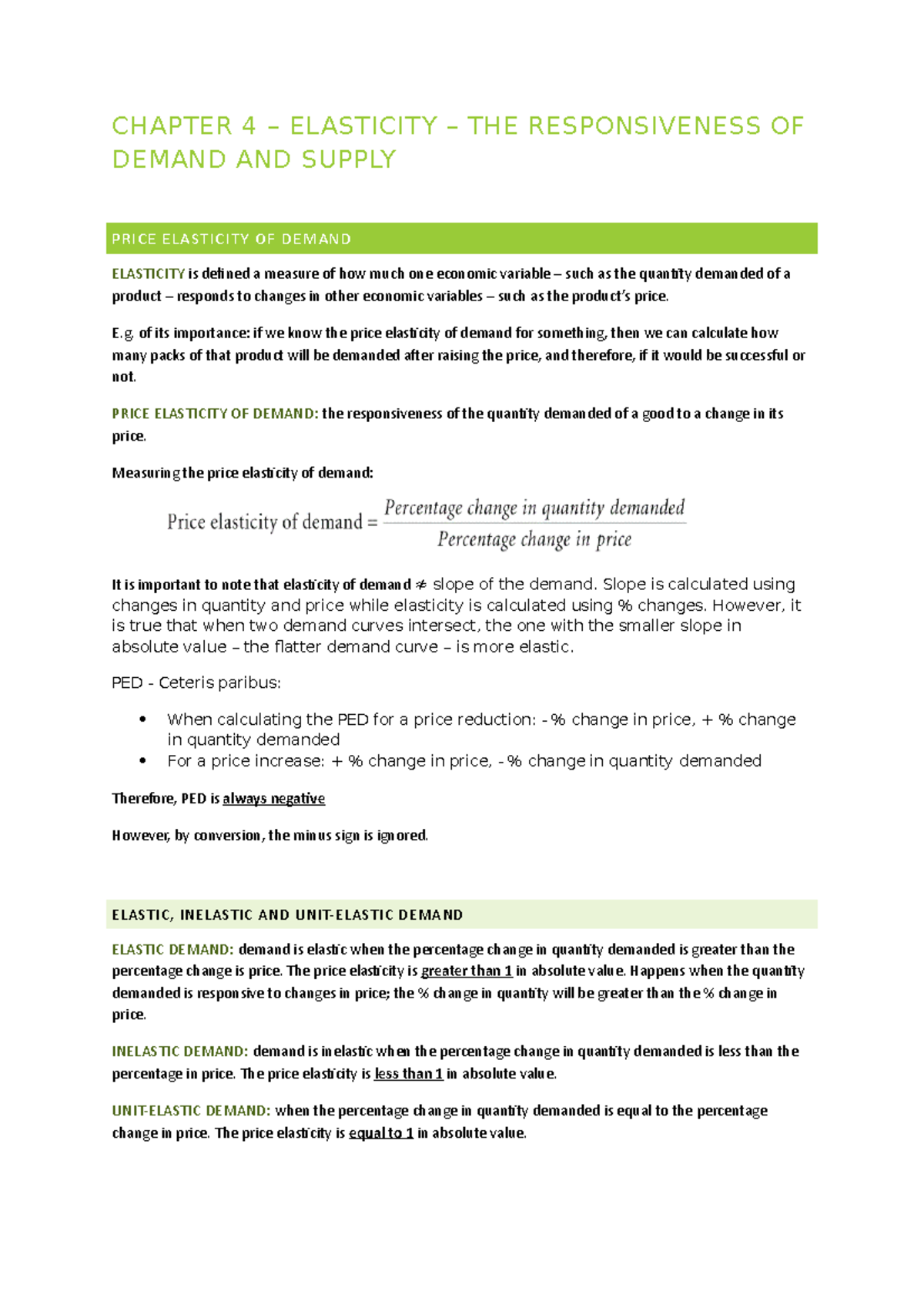 Chapter 4 - Summary Essentials of Economics - CHAPTER 4 – ELASTICITY ...