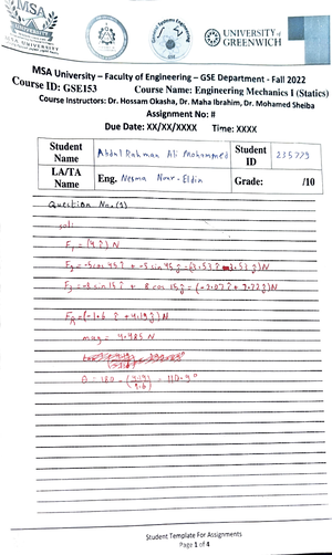 Mechanics - assignment 3 on trusses - Instructor Template For ...