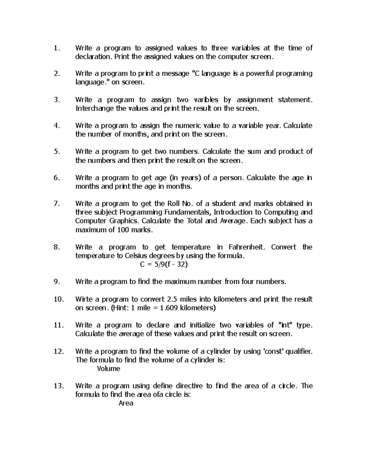 Program Questions Collections - Write a program to assigned values to ...
