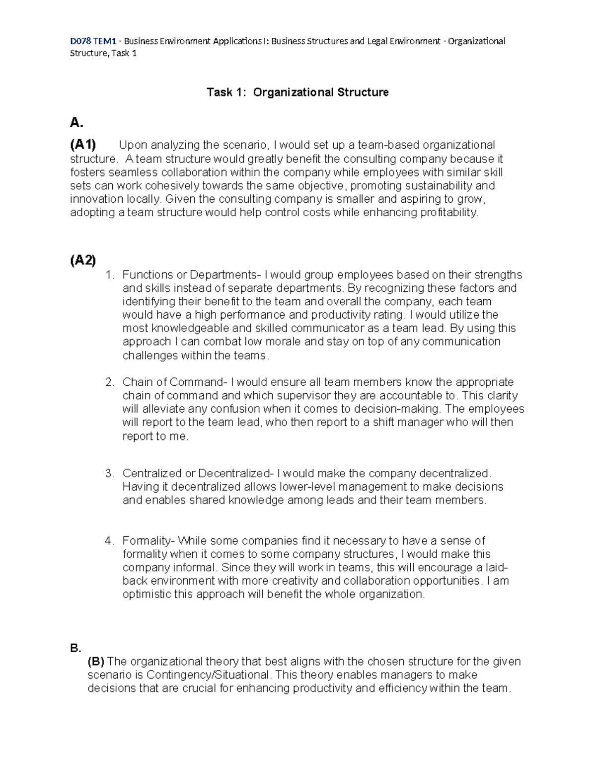 D078 - Task 1 - passed - D078 TEM1 - Business Environment Applications ...