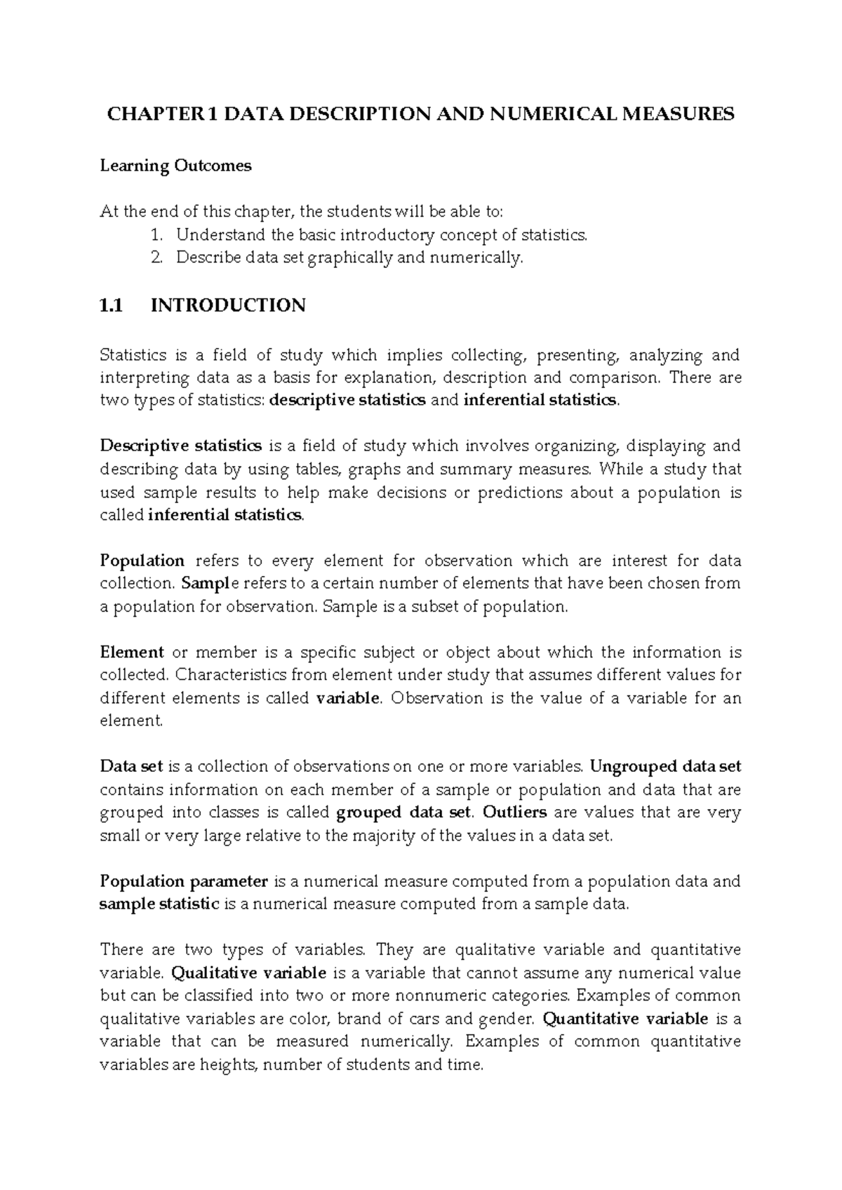 Chapter 1 Data Description review 1 - CHAPTER 1 DATA DESCRIPTION AND ...