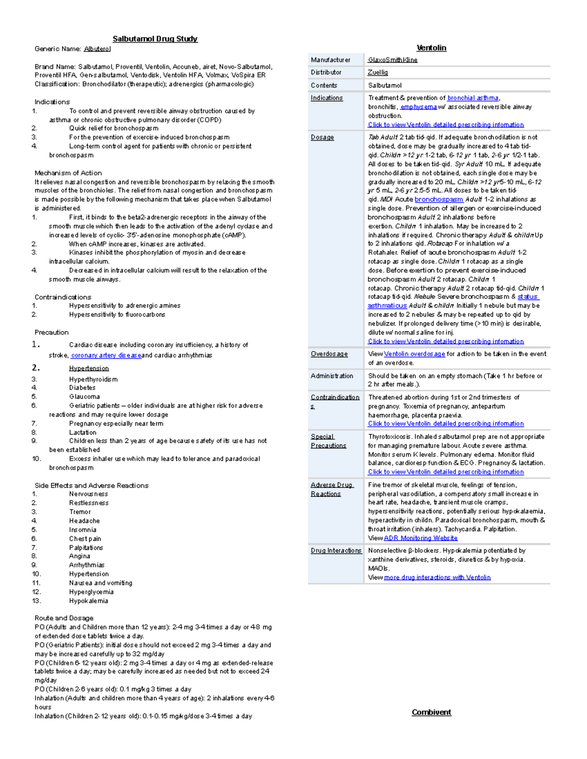 82558900 Salbutamol Drug Study Salbutamol Drug Study Generic Name