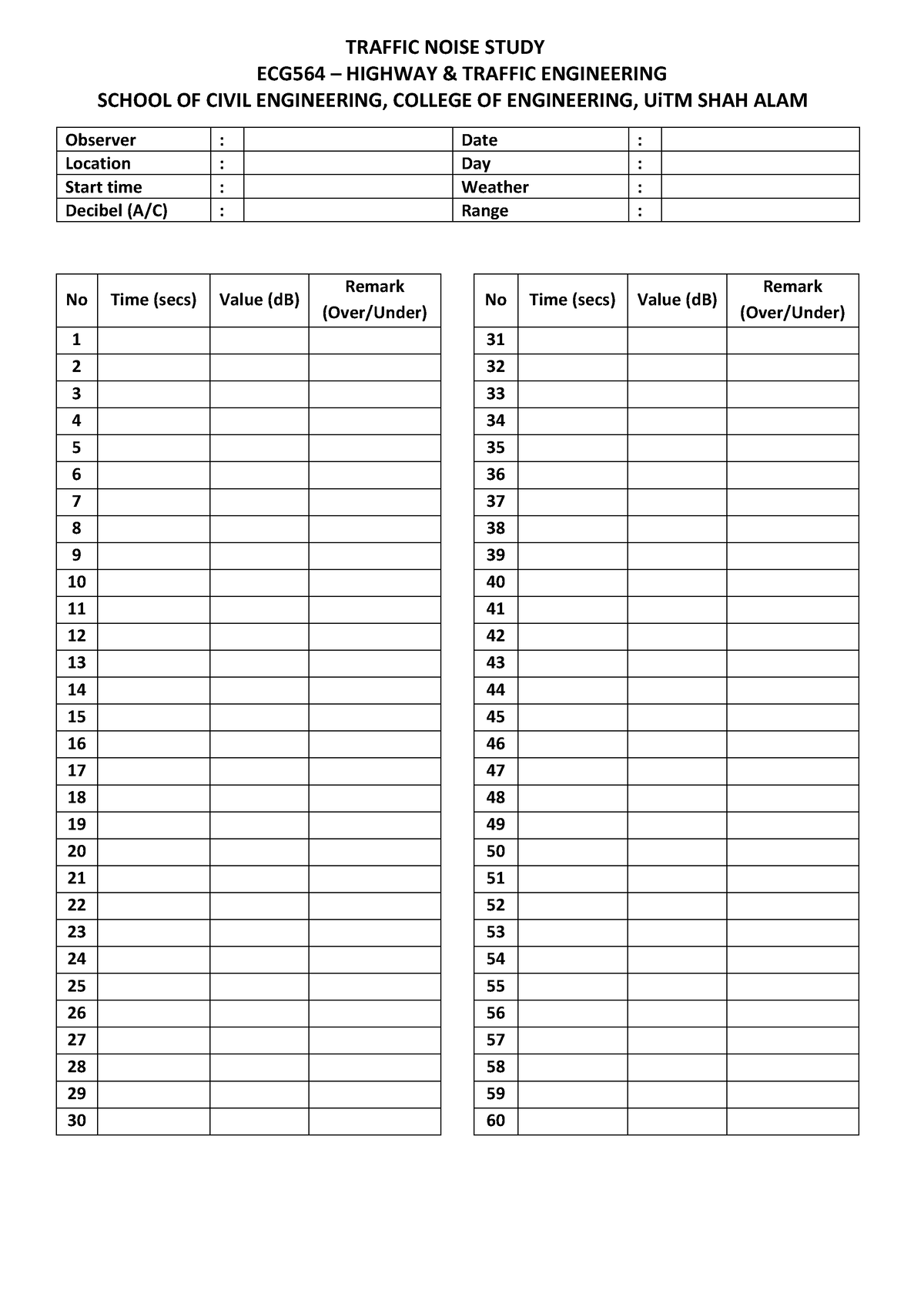 traffic-noise-study-lab-data-sheet-highway-and-traffic-engineering