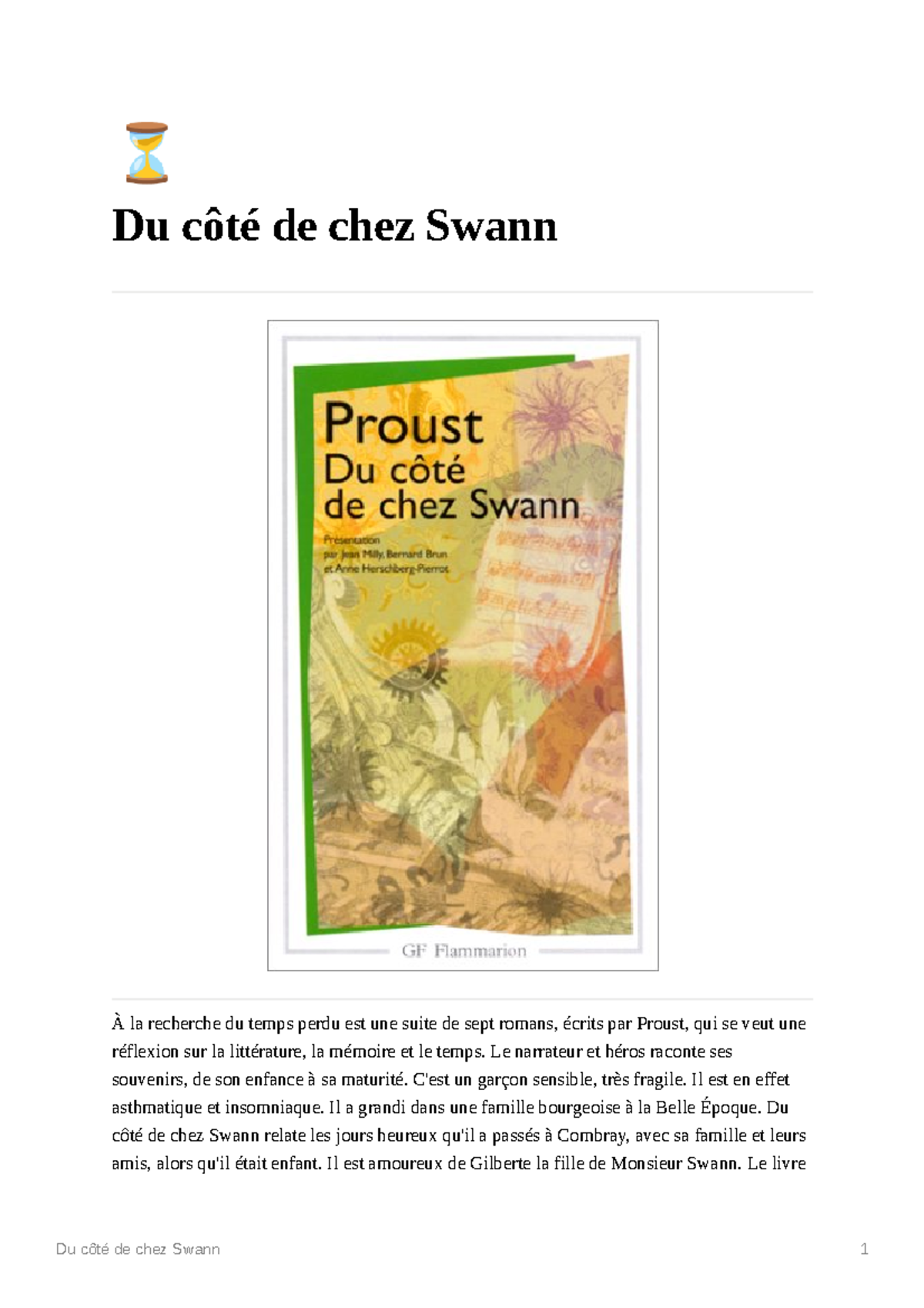 Du côté de chez Swann ⏳ Du côté de chez Swann À la recherche du temps