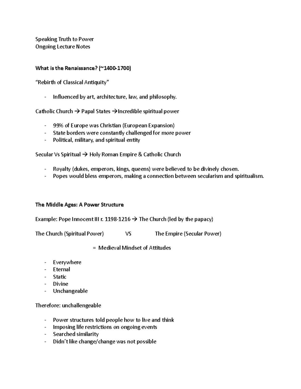 Speaking Truth to Power Topic Intro Speaking Truth to Power Ongoing