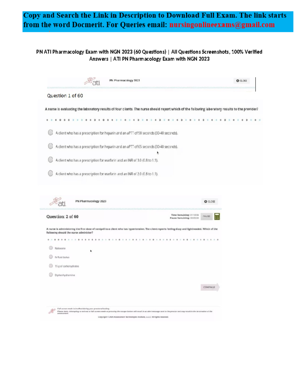 PN Pharmacology Ati Proctored Exam With All 60 NGN Questions And ...