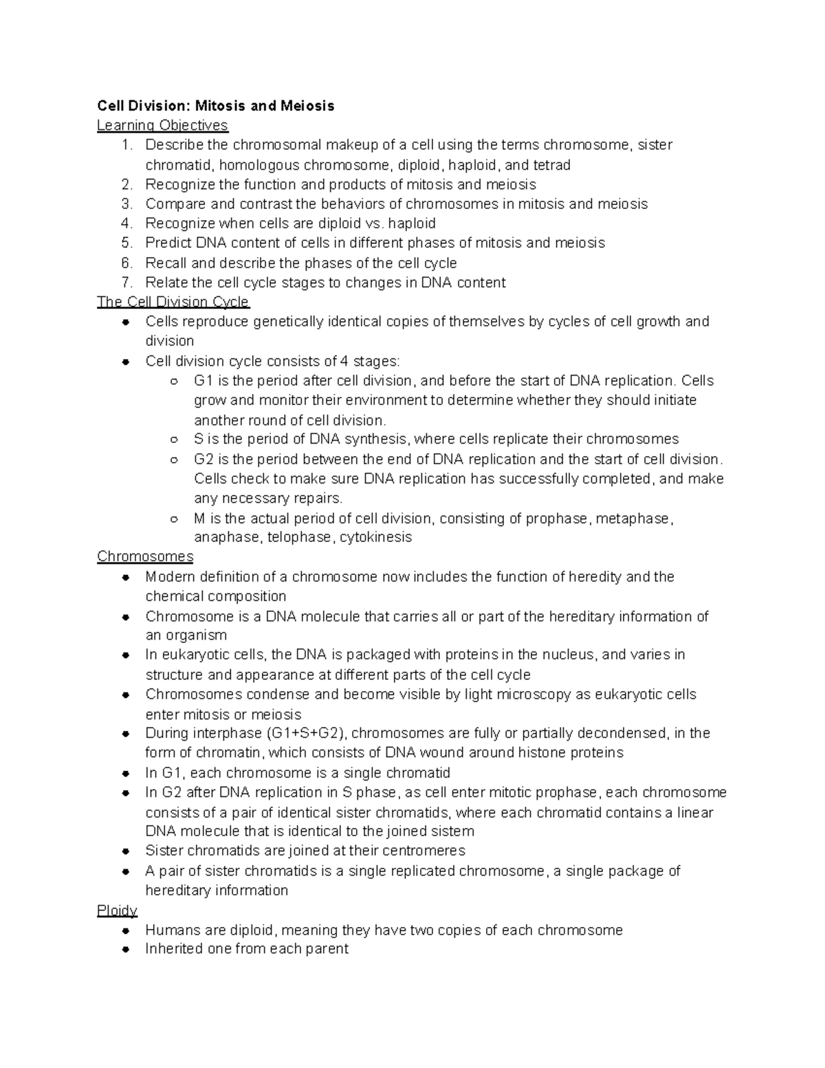 Mitosis and Meiosis, Mendelian Genetics, Chromosome theory of ...