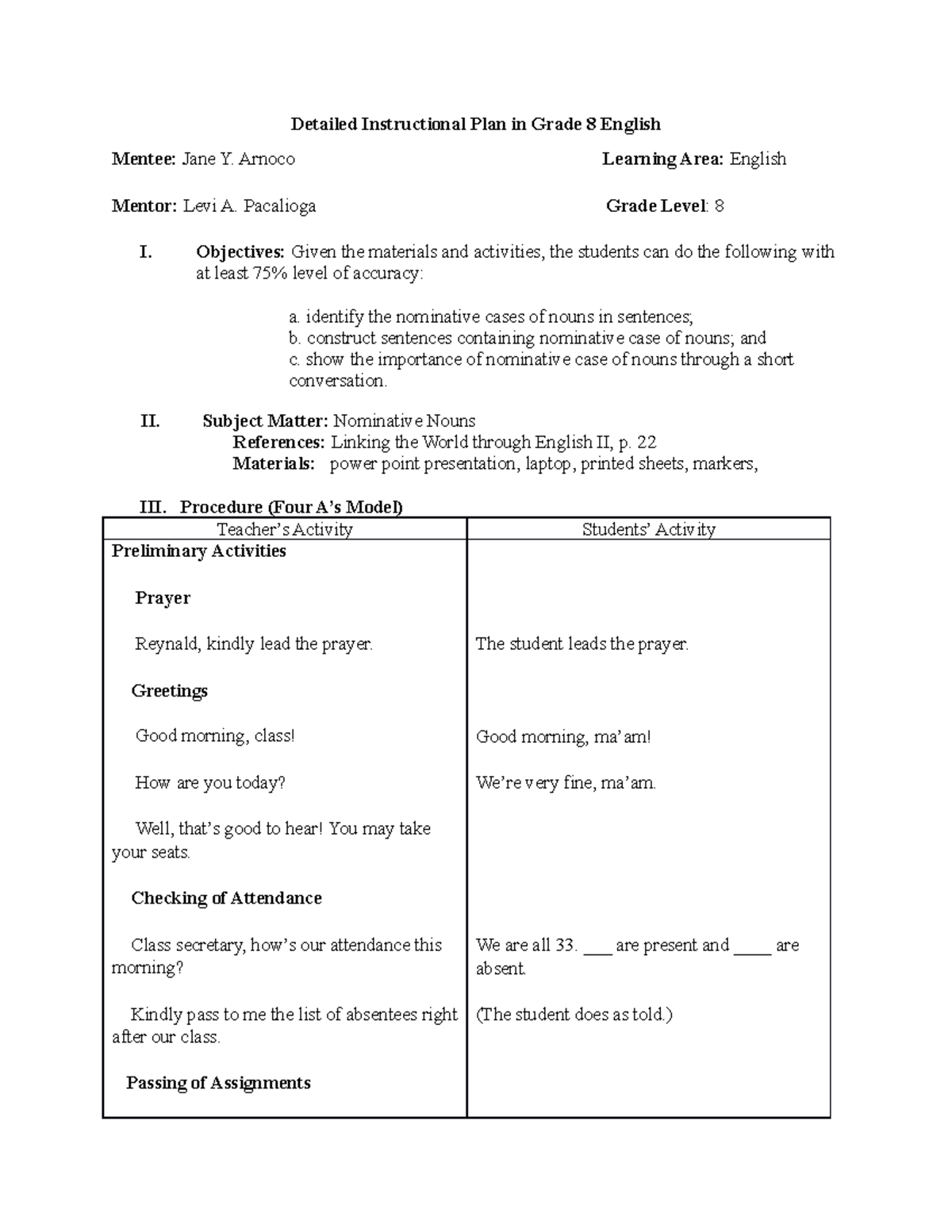Detailed LP IN Campus - Detailed Instructional Plan in Grade 8 English ...