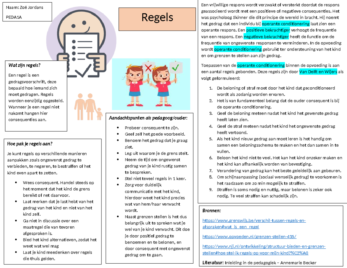 Voorbereiding les 3 pedagogiek - Regels Wat zijn regels? Een regel is