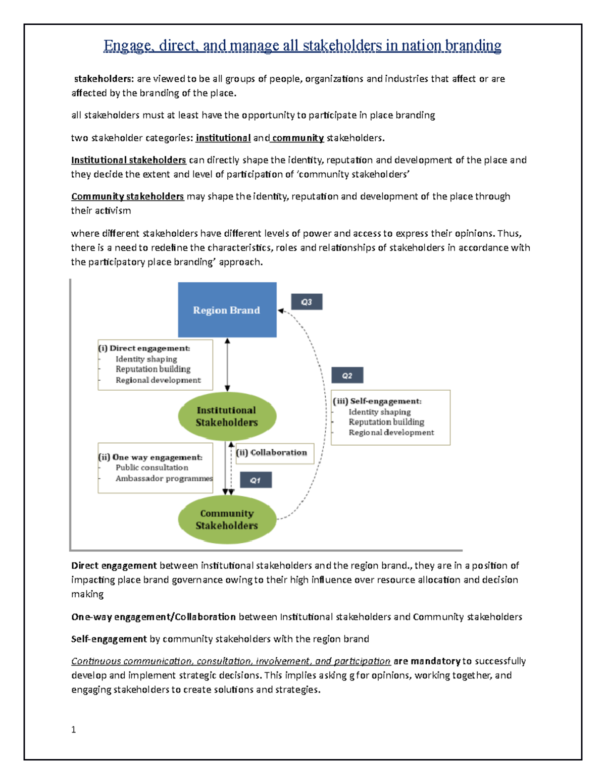 Stakeholders engagment in nation branding - stakeholders: are viewed to ...