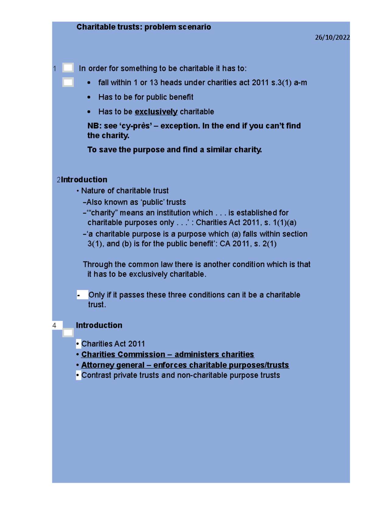 WEEK7 - Charitable trusts lecture notes - 26/10/ 1 In order for ...