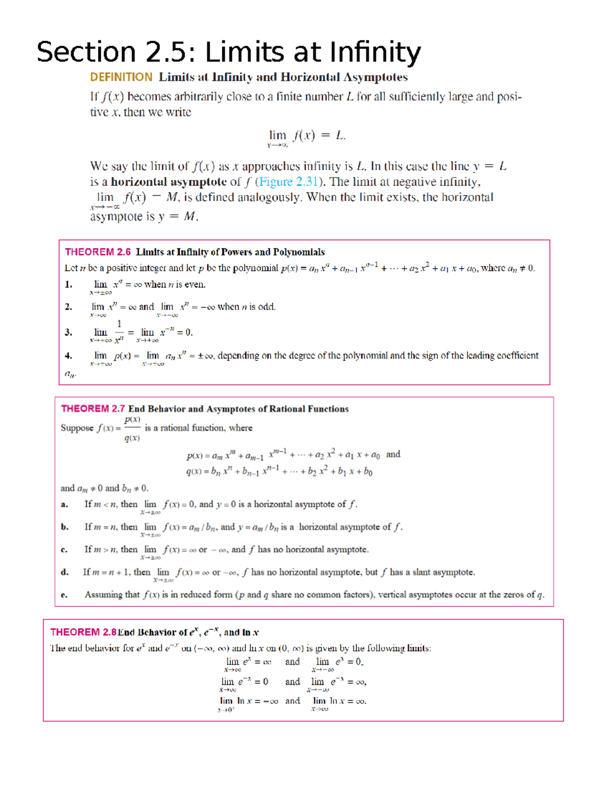 Section 2.5 Limits at Infinity - PBPM 035 - Section 2: Limits at ...