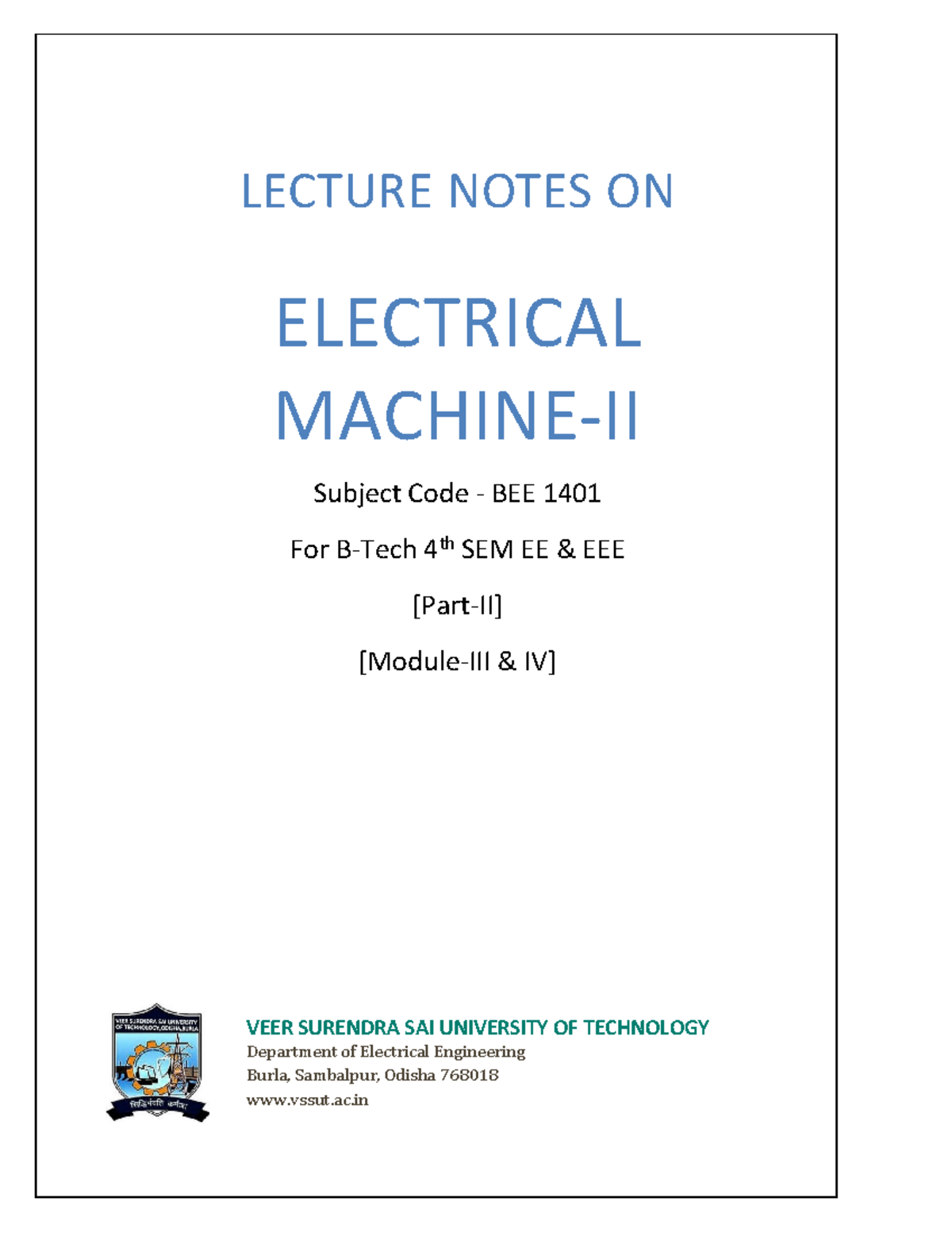 Induction motor LECTURE NOTES ON ELECTRICAL MACHINEII Subject Code