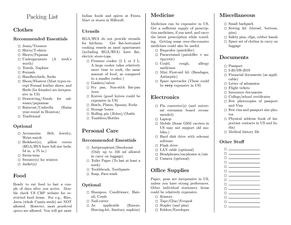 Packing list for incoming students - v1 - Packing List Clothes ...