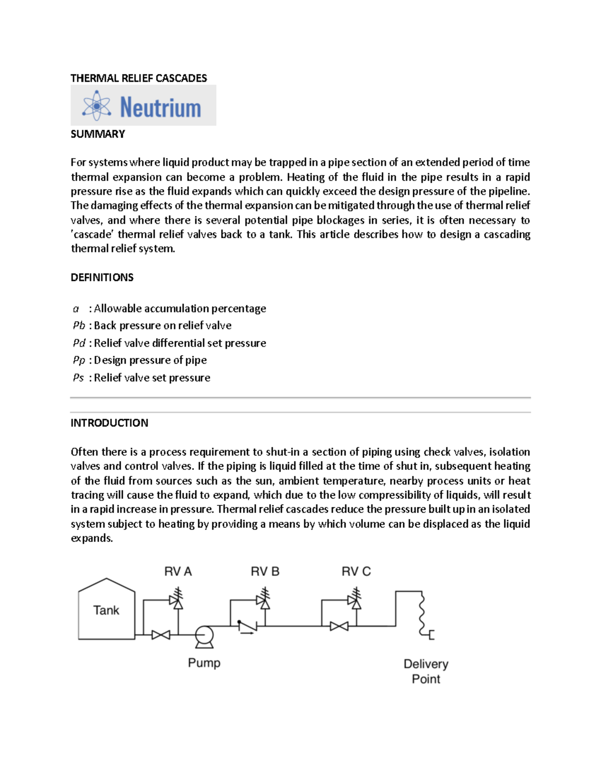 Thermal Relief Cascades THERMAL RELIEF CASCADES SUMMARY For systems