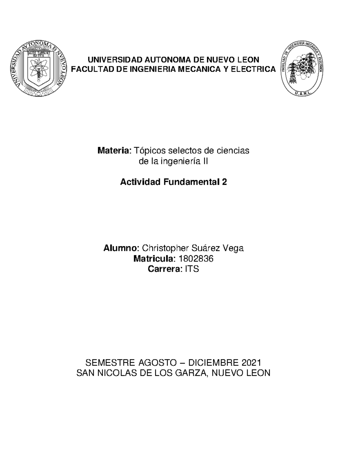 Actividad Fundamental 2 - UNIVERSIDAD AUTONOMA DE NUEVO LEON FACULTAD ...