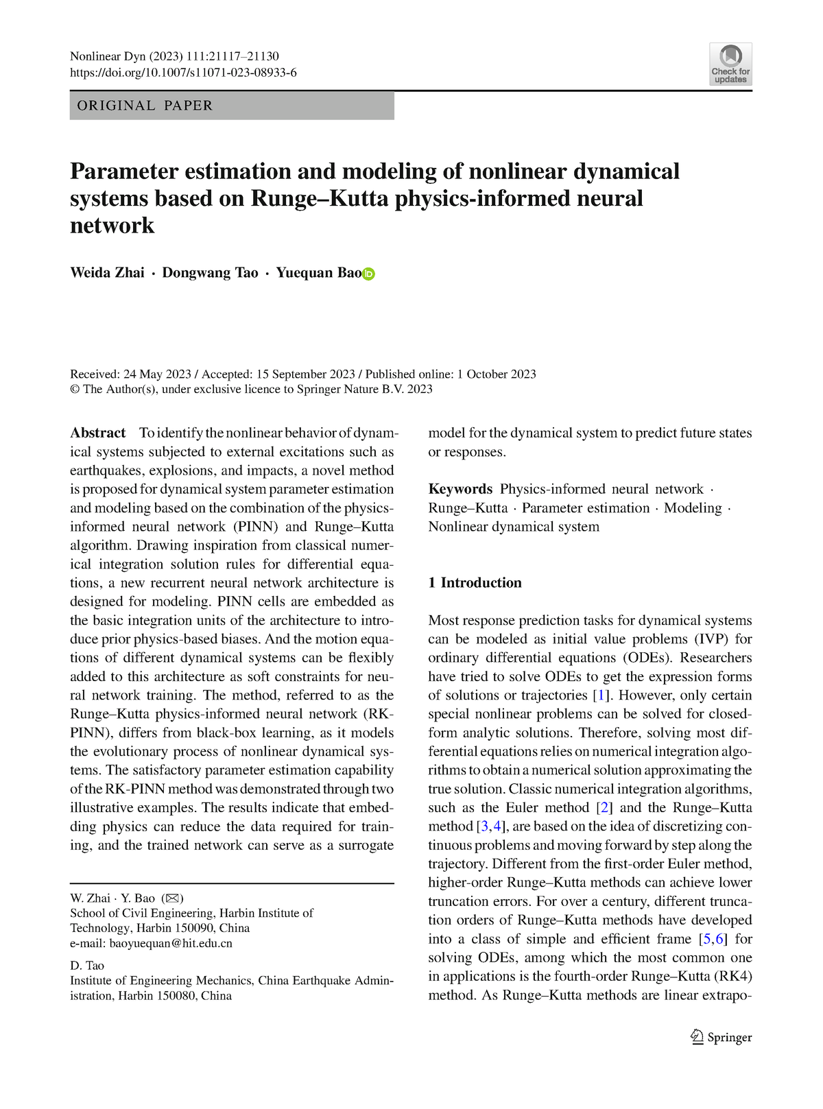 Parameter Estimation And Modeling Of Nonlinear Dynamical Systems Based ...