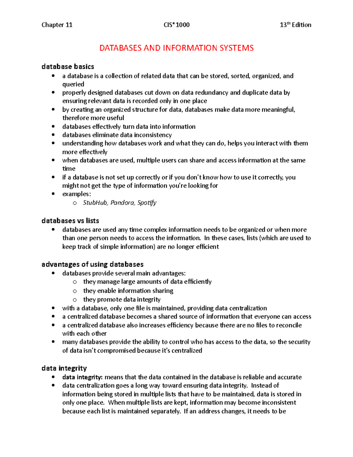 Chapter 11 TB Summary - Chapter 11 13th Edition DATABASES AND ...