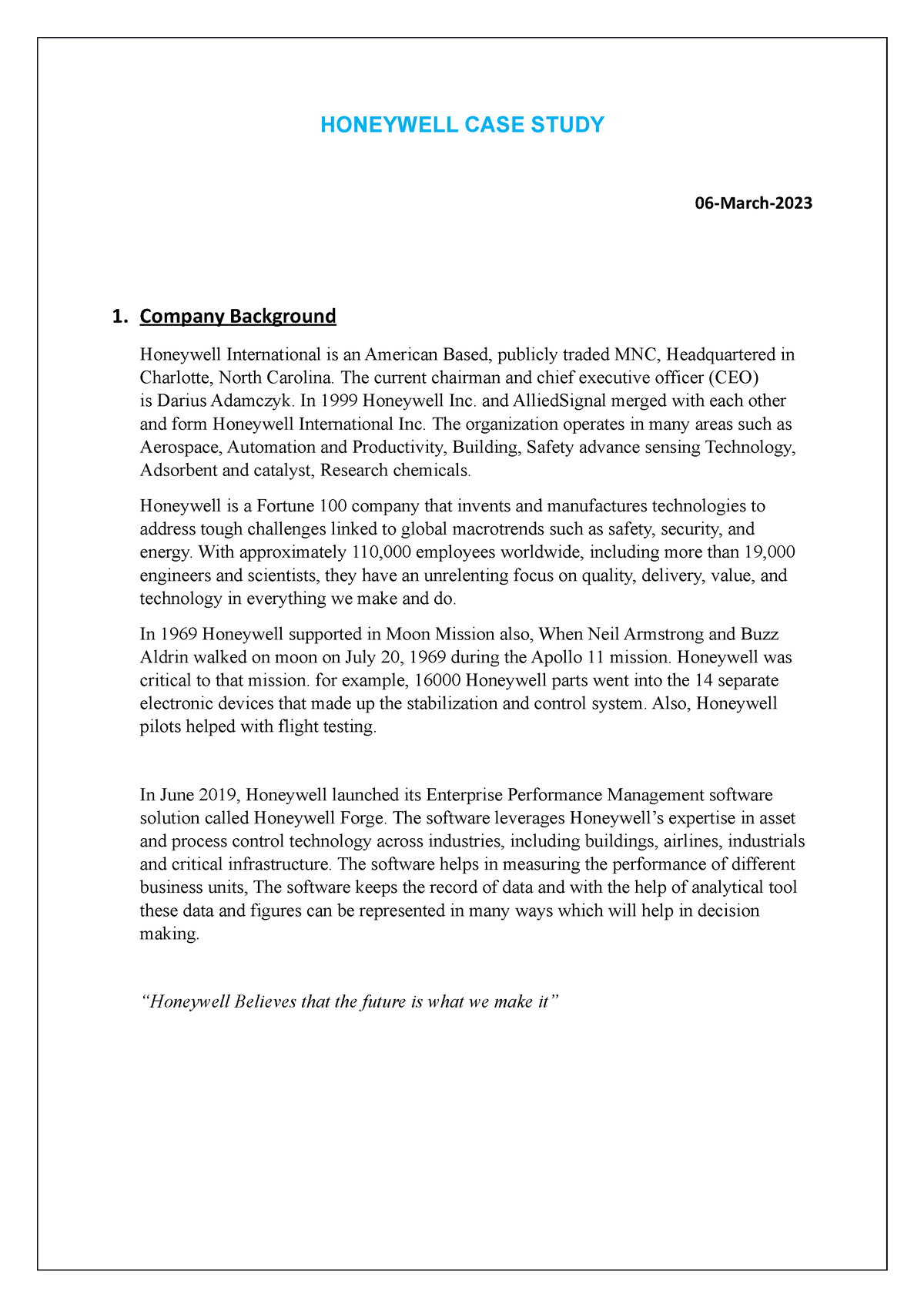 honeywell case study for interview