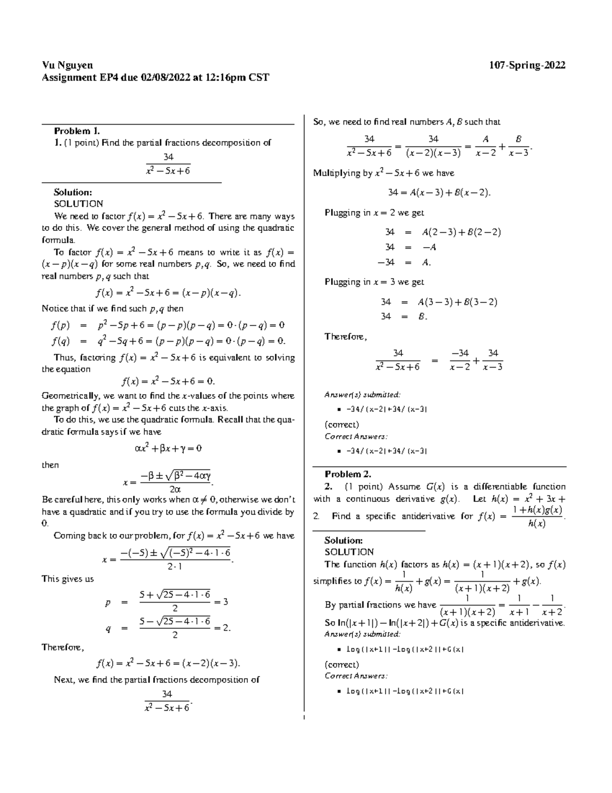 107Spring2022 Calculus 2 Vu Nguyen 107Spring Assignment EP4 due