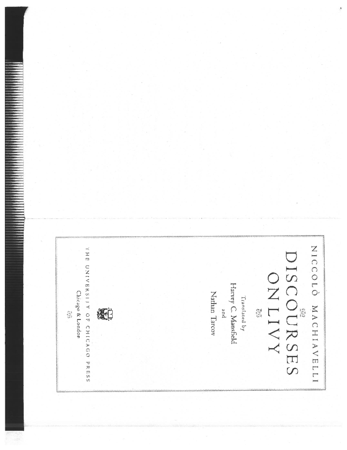 Machiavelli, Discourses on Livy (selections from Book 3) - SCL-100 ...
